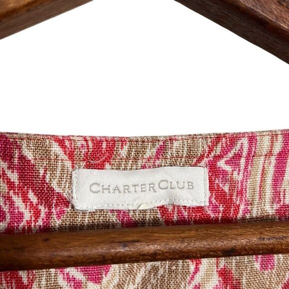Charter Club Linen Aztec Button Front 3/4 Sleeve Casual Jacket Pink Tan Size 16 - Picture 5 of 7